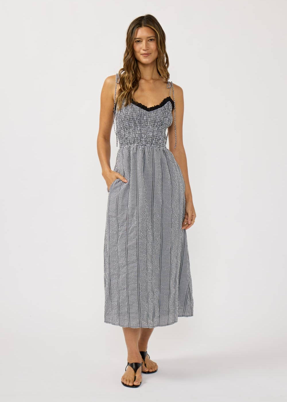 gingham smocked midi dress S Wedding Sash Color:Black to Red 100% Rayon Care Instructions Young Black Hair Woman