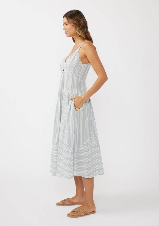 Striped V-Neck Midi Dress with Cutouts
