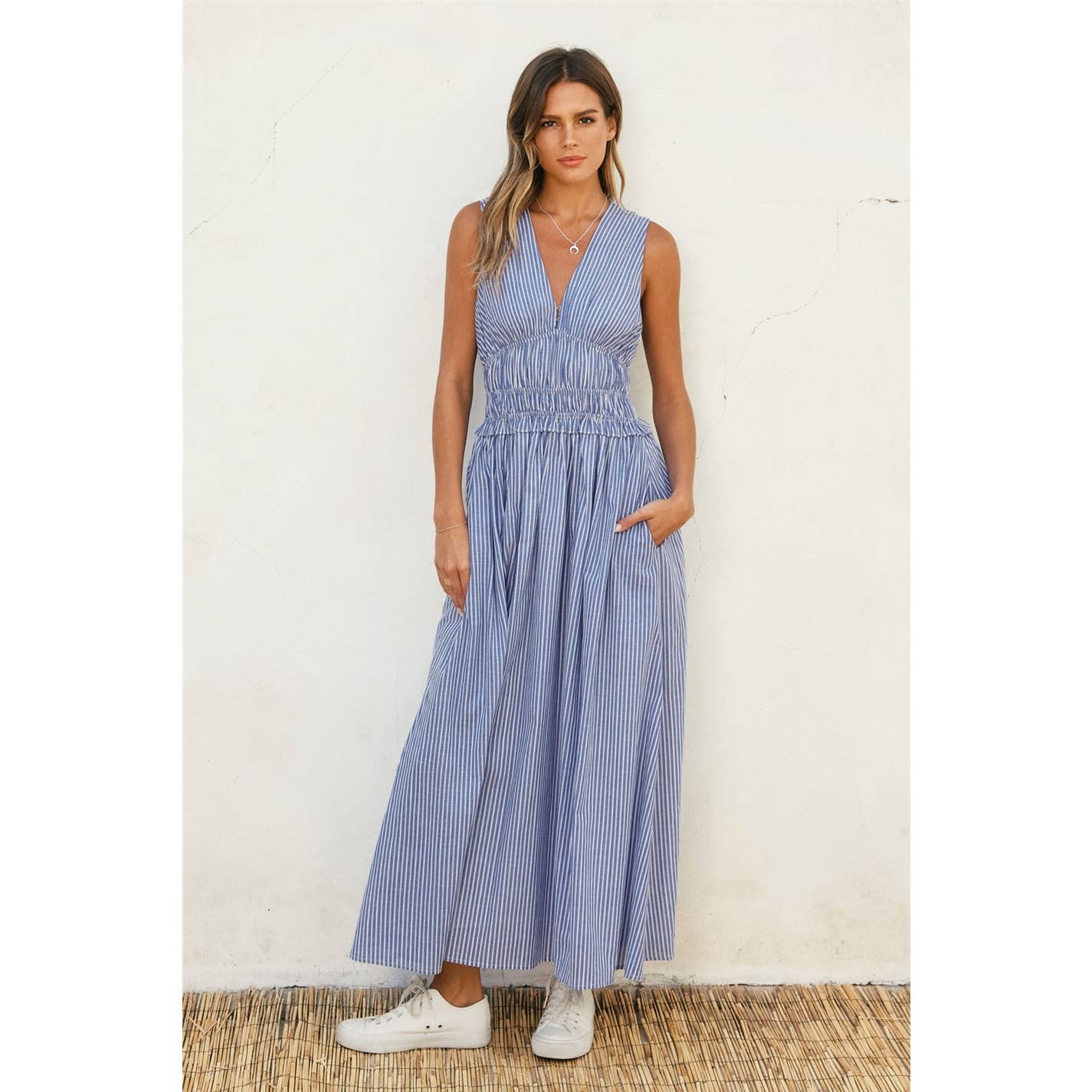 Poplin Striped Midi Dress
