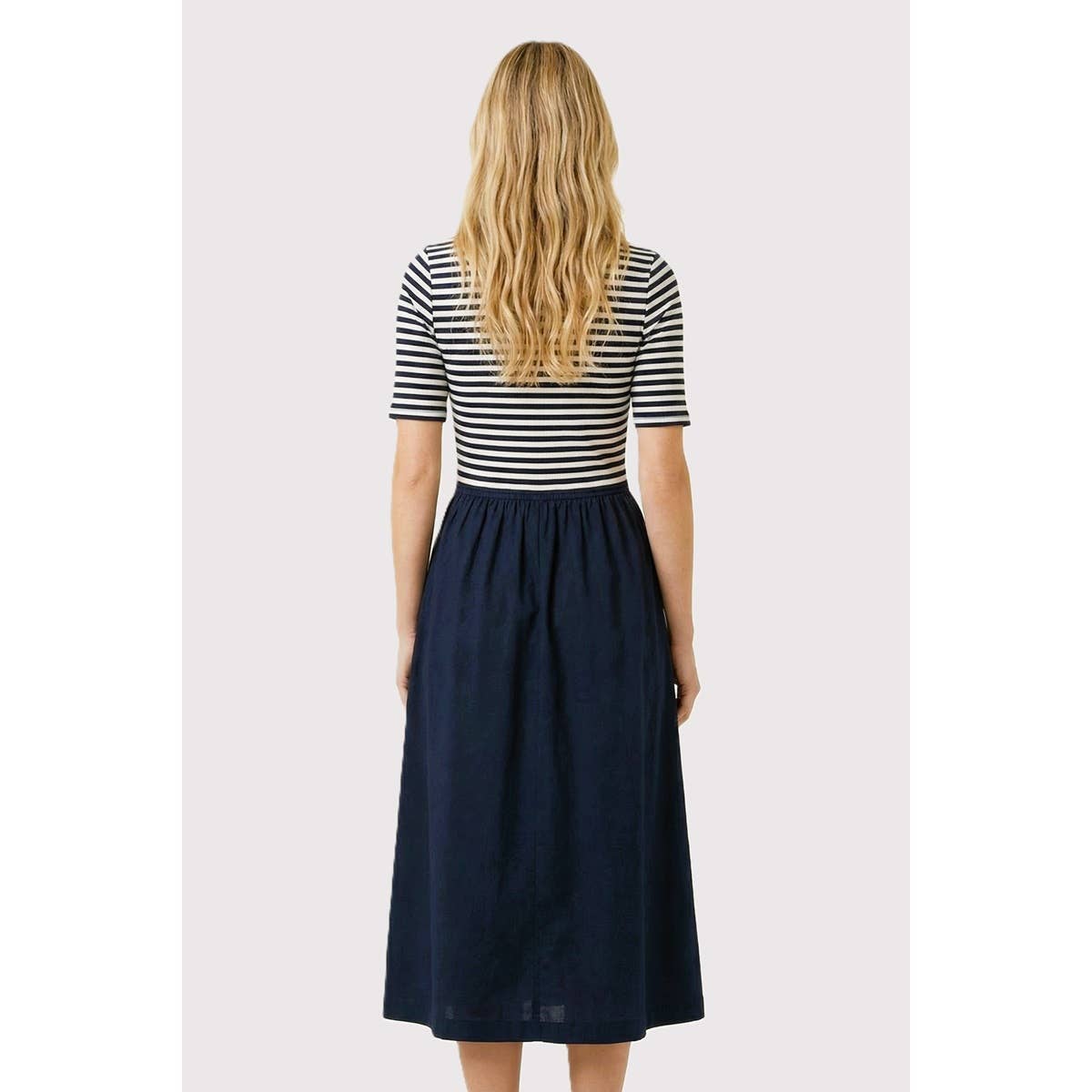 Stripe & Solid Mixed Media Midi Dress