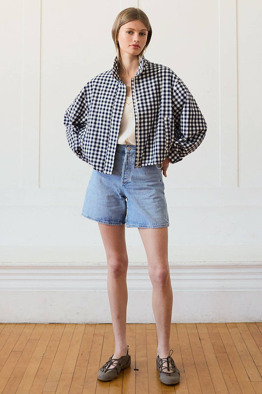 Navy Gingham Cotton Jacket