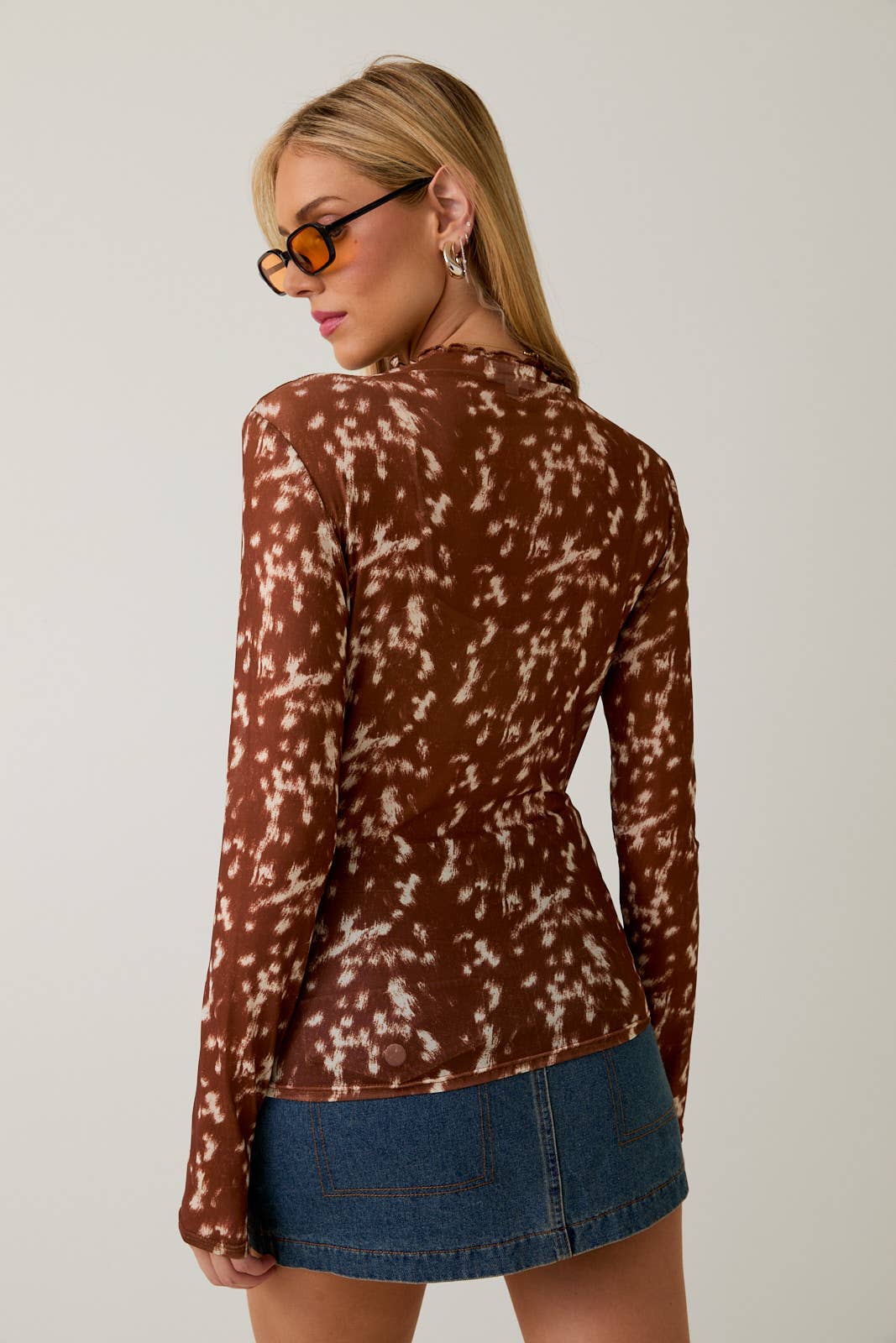 Mocha Mock Neck Sheer Top