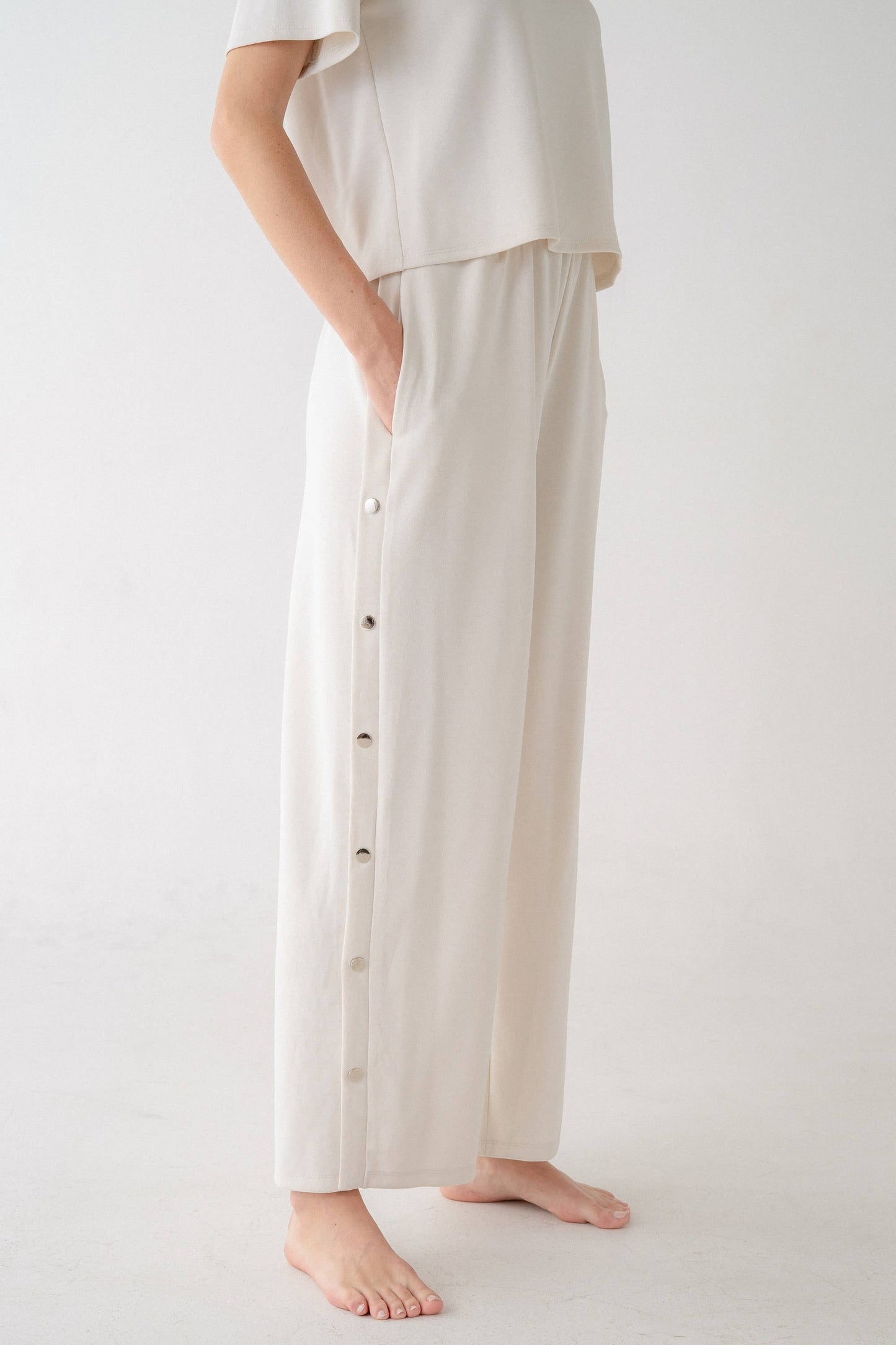 Travel Wear Metal Button Detail Wide Leg Pant