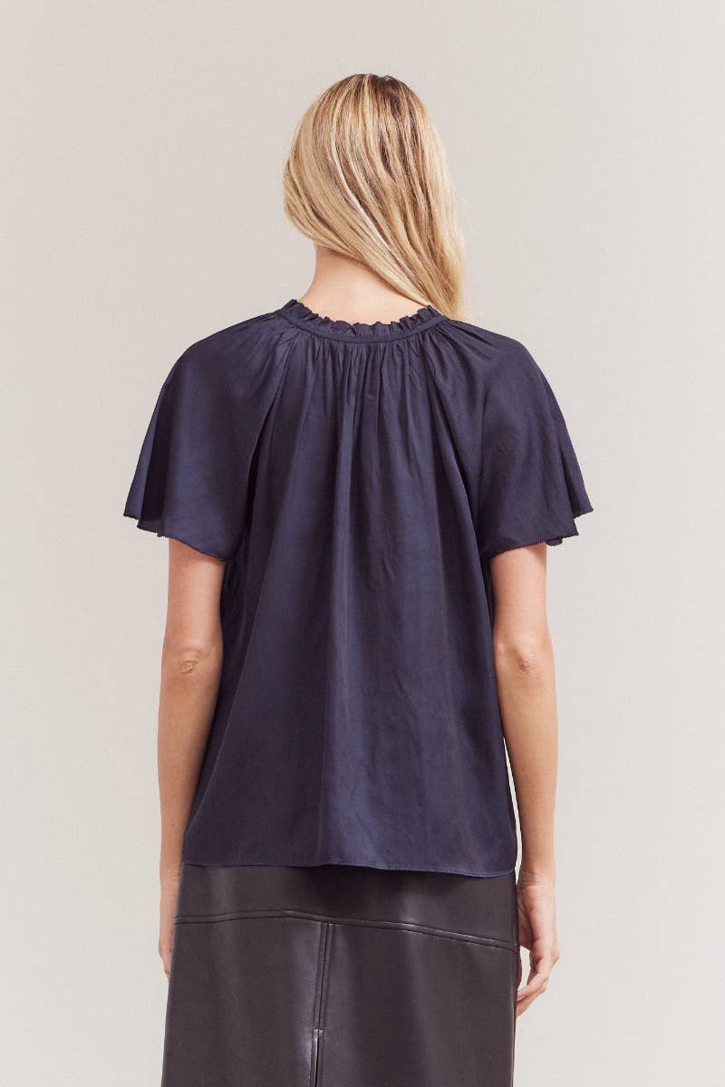 Midnight Silky Ruffle Sleeve Blouse