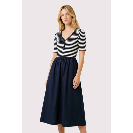 Stripe & Solid Mixed Media Midi Dress