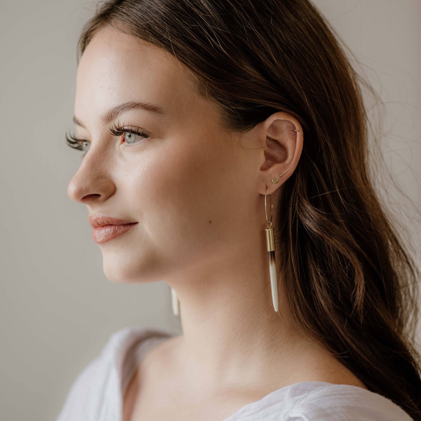 Porcupine Quill with Brass Casing Earrings