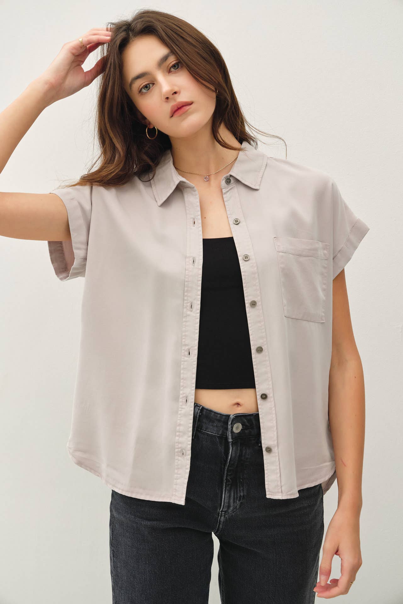 Dolman Short Sleeve Button Down