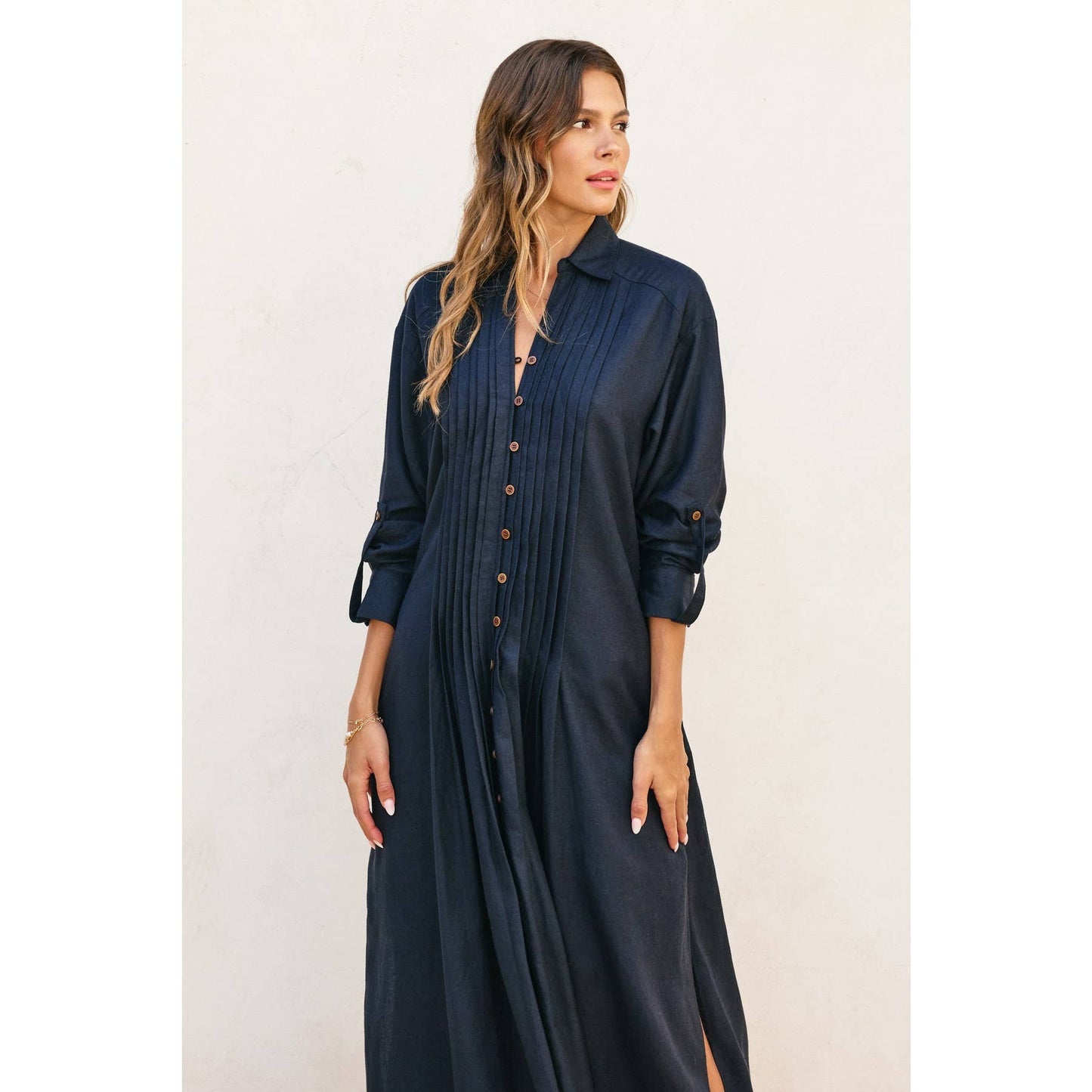 Pleated Longline Shirt Dress