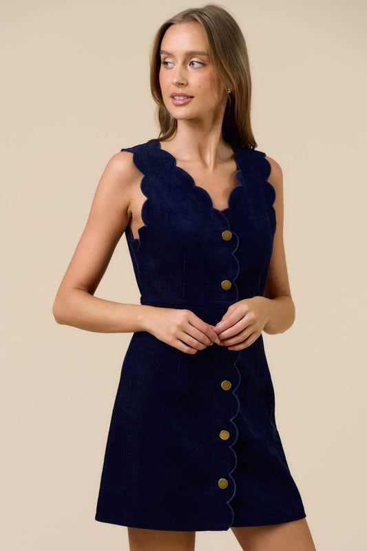 Corduroy Scalloped Edge Mini Dress