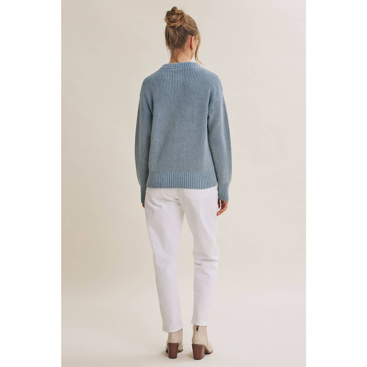 Mineral-Washed Henley Sweater Pullover