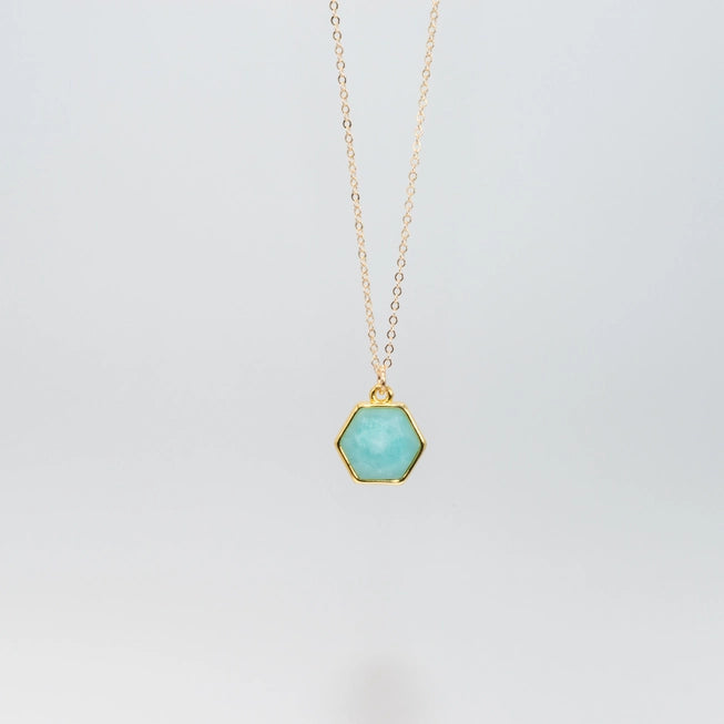 Hexagon Gem Pendant - Amazonite