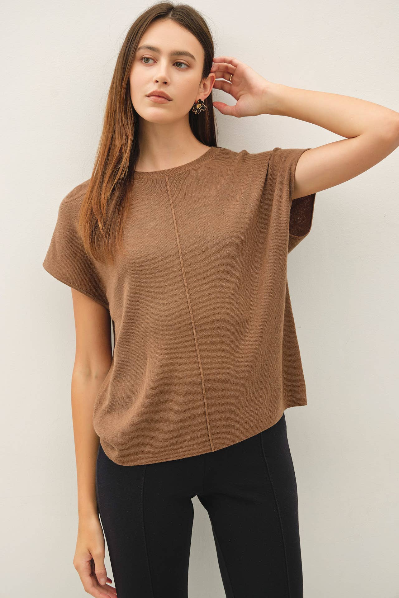 Wool Blended Cap Sleeve Sweater Top