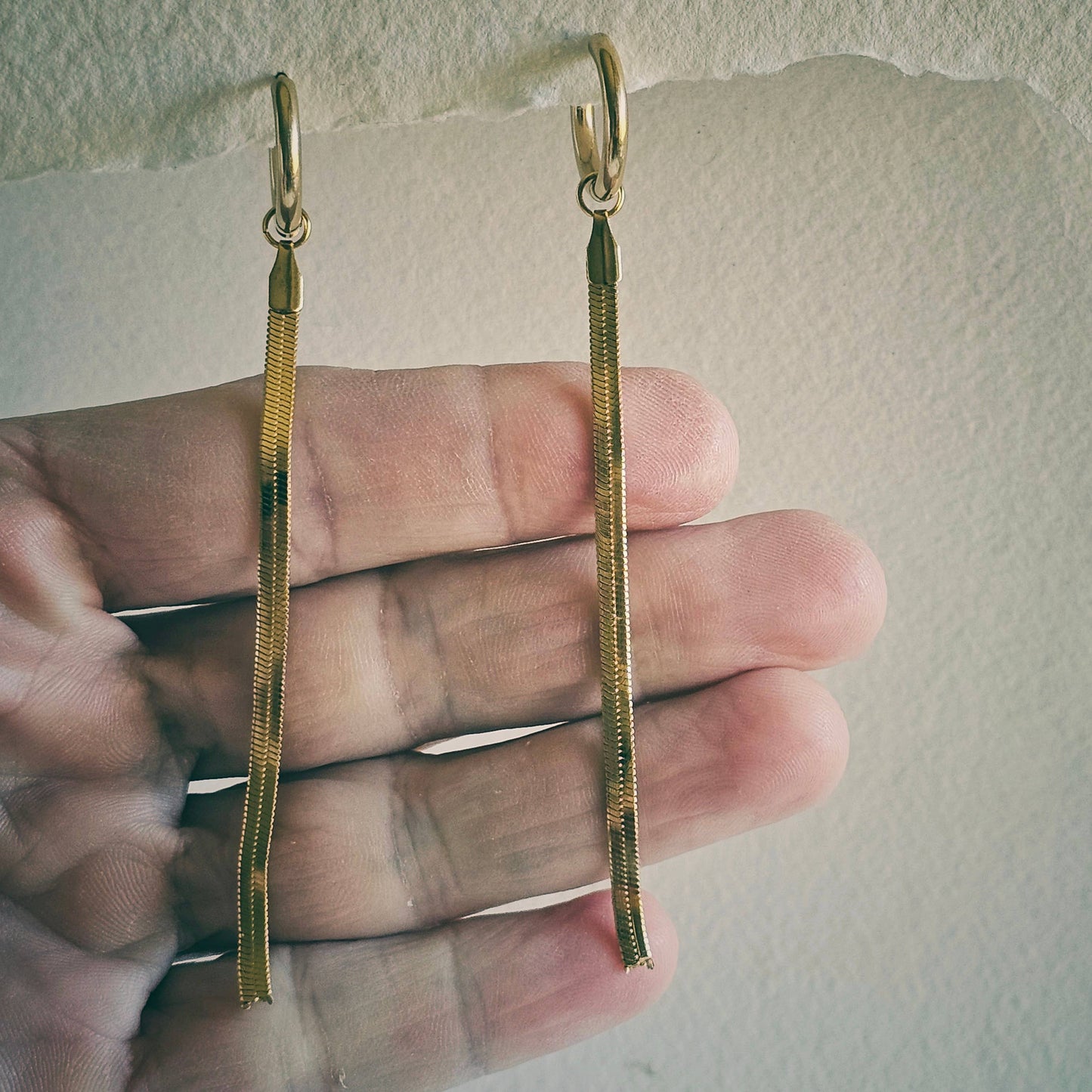 Hoop Huggie Long Chain Earrings