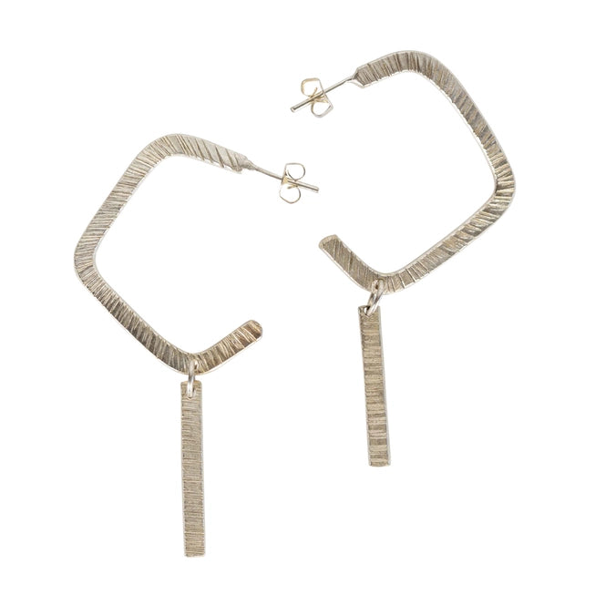 Silver Open Square Hoop Drop Earrings