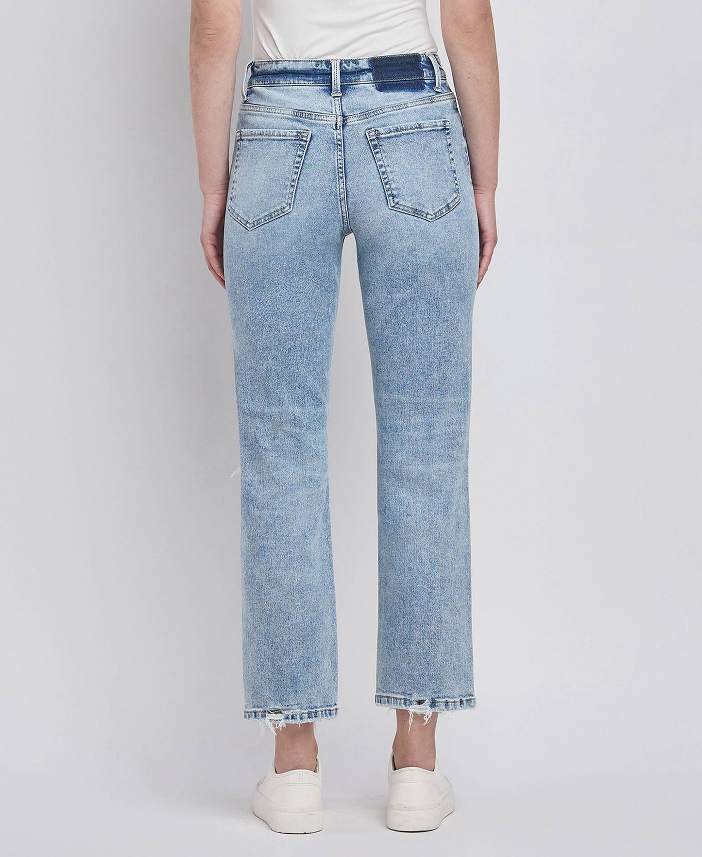 High Rise Distressed Crop Straight Jeans