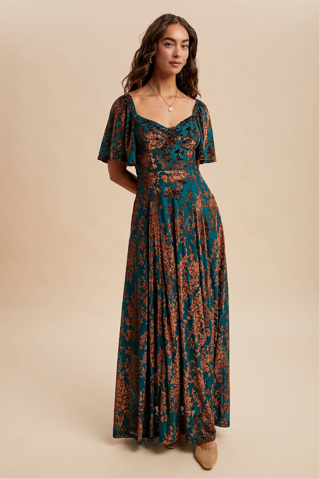 Burnout Velvet Flutter Maxi Dress