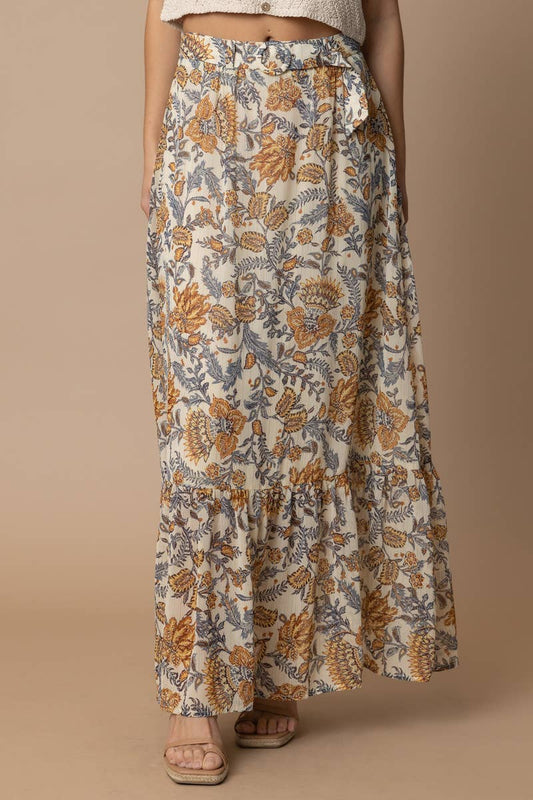 Paisley Fields Maxi Skirt with O-Ring Belt
