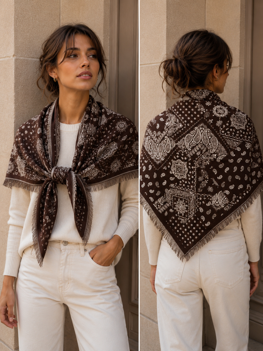 Soft Touch Paisley Triangle Shoulder Scarf - Cafe