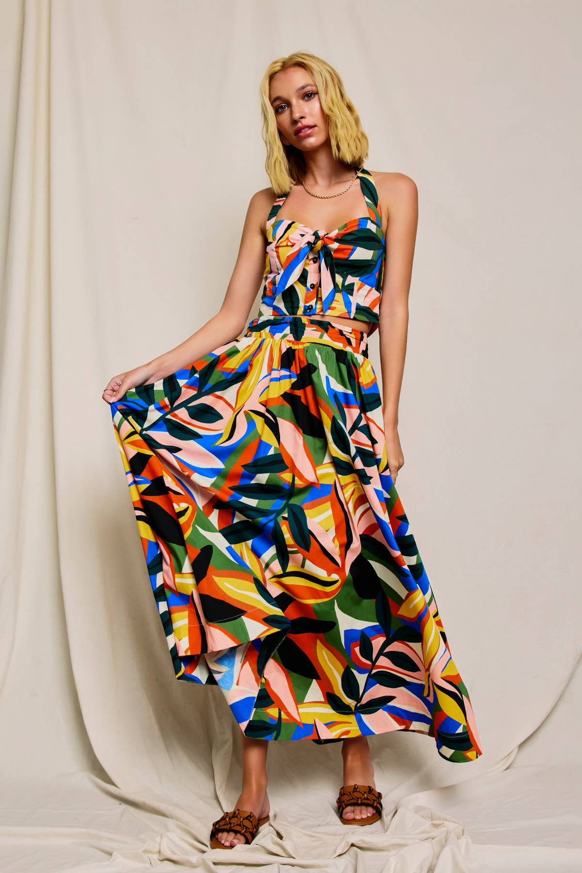 Bold Tropical Print Maxi Skirt