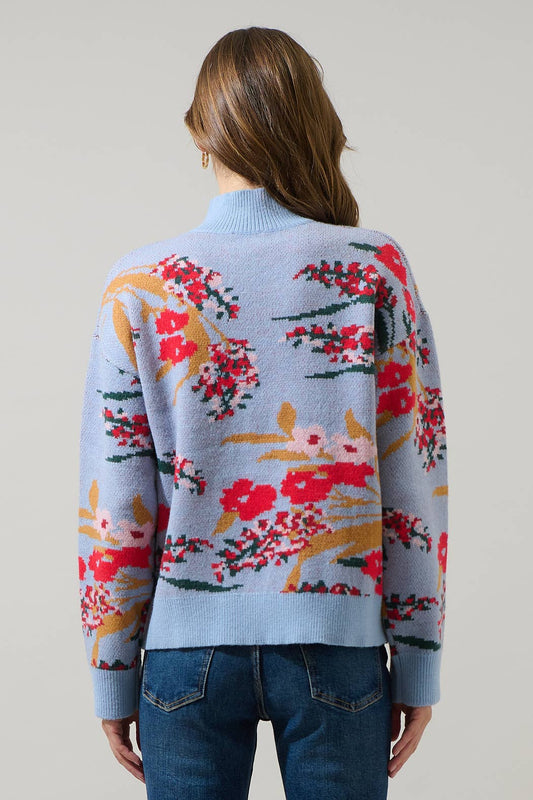 Icy Floral Mock Neck Sweater
