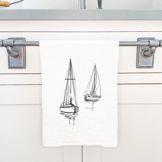 Sketched Sailboats Tea Towel