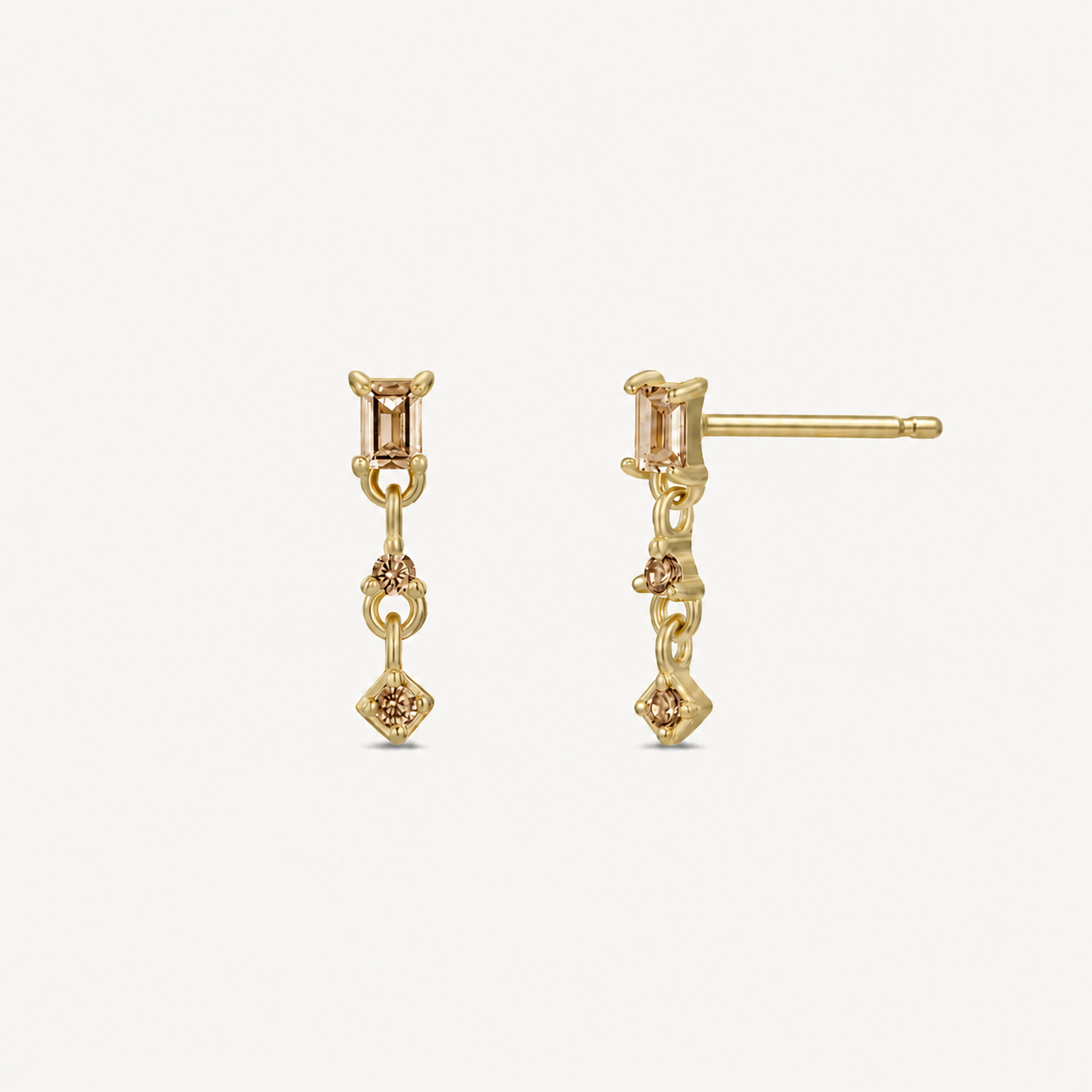 Mini Baguette Drop Earrings - Champagne