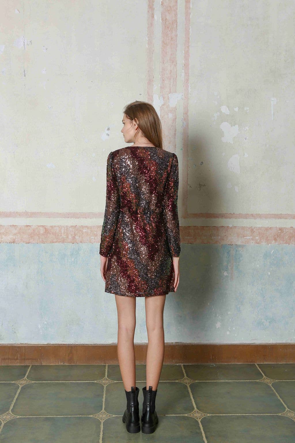 Burgundy Chevron Sequin Dress