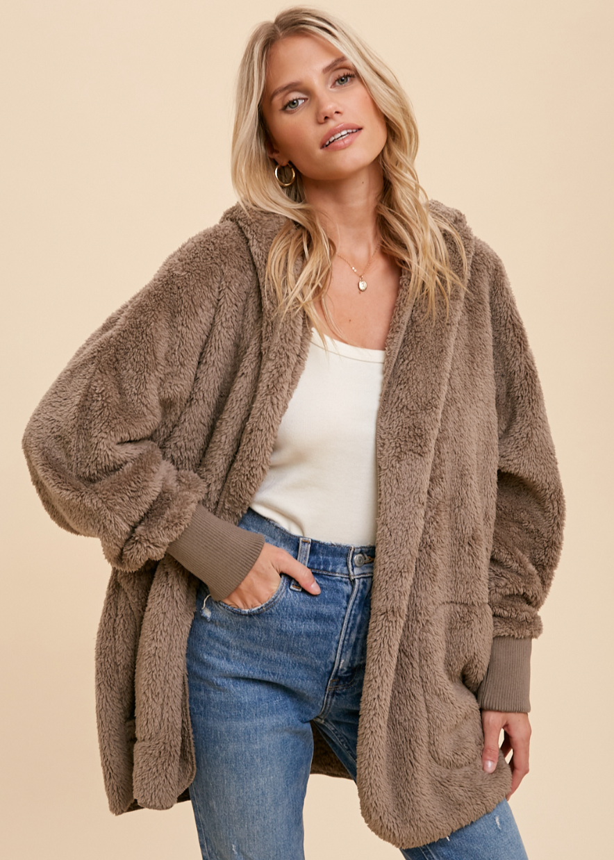 Cozy Plush Hoodie - Cafe