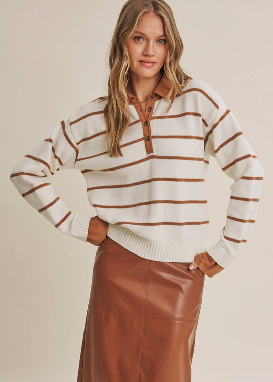 Heritage Striped Henley Sweater Top