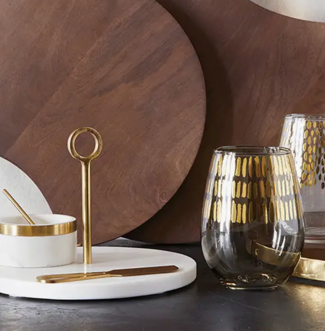 Gold & Grey Stemless Glass