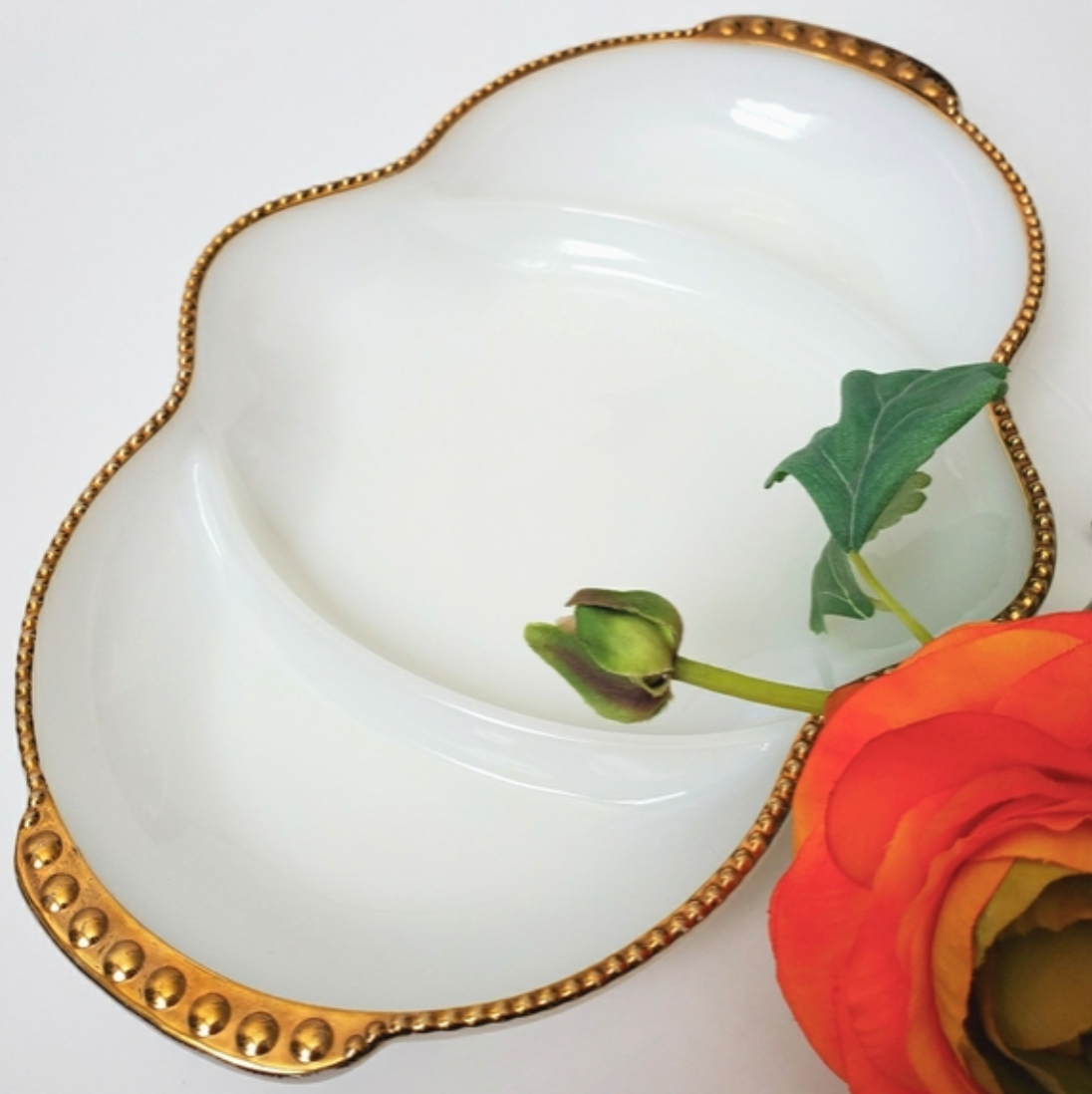 Vintage Fire King Divided Dish Milk Glass Tray