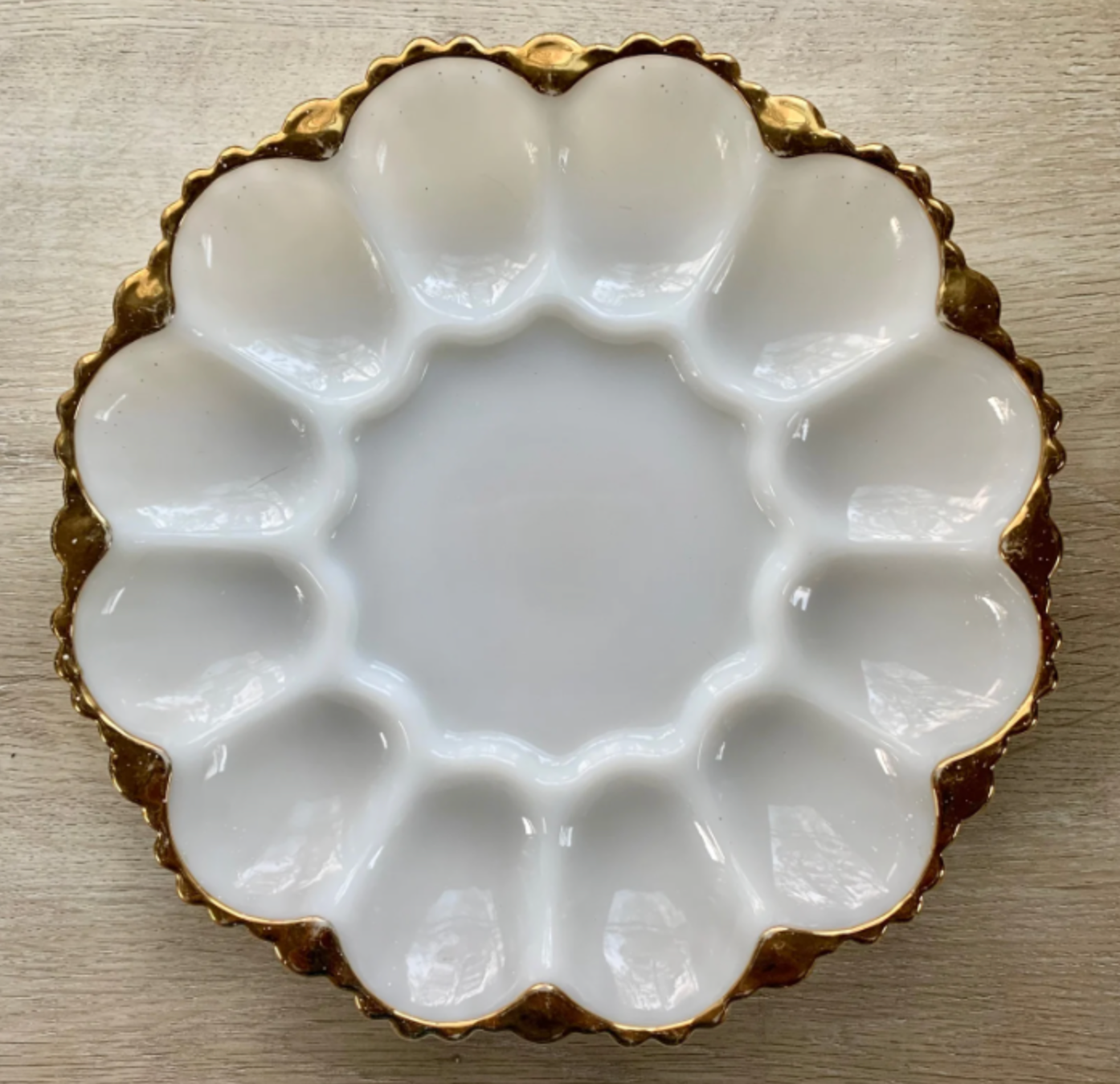 Vintage 1950's Anchor Hocking Milk Glass Deviled Egg Plate Tray