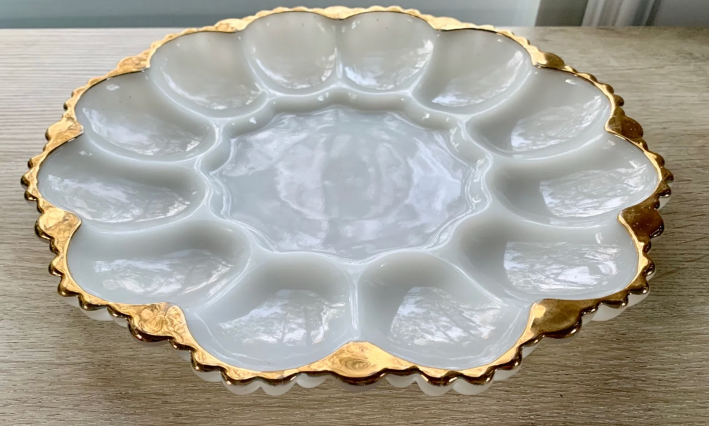 Vintage 1950's Anchor Hocking Milk Glass Deviled Egg Plate Tray