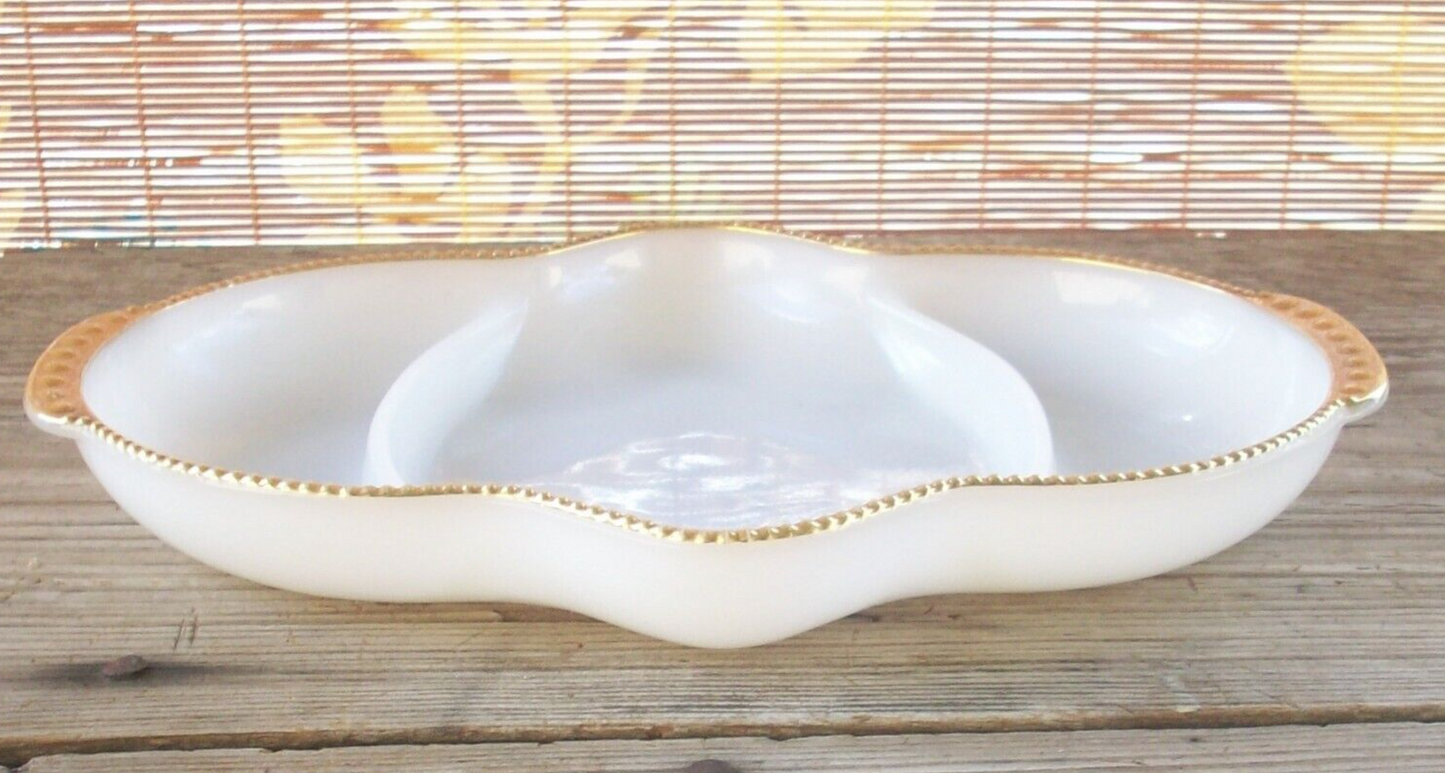 Vintage Fire King Divided Dish Milk Glass Tray