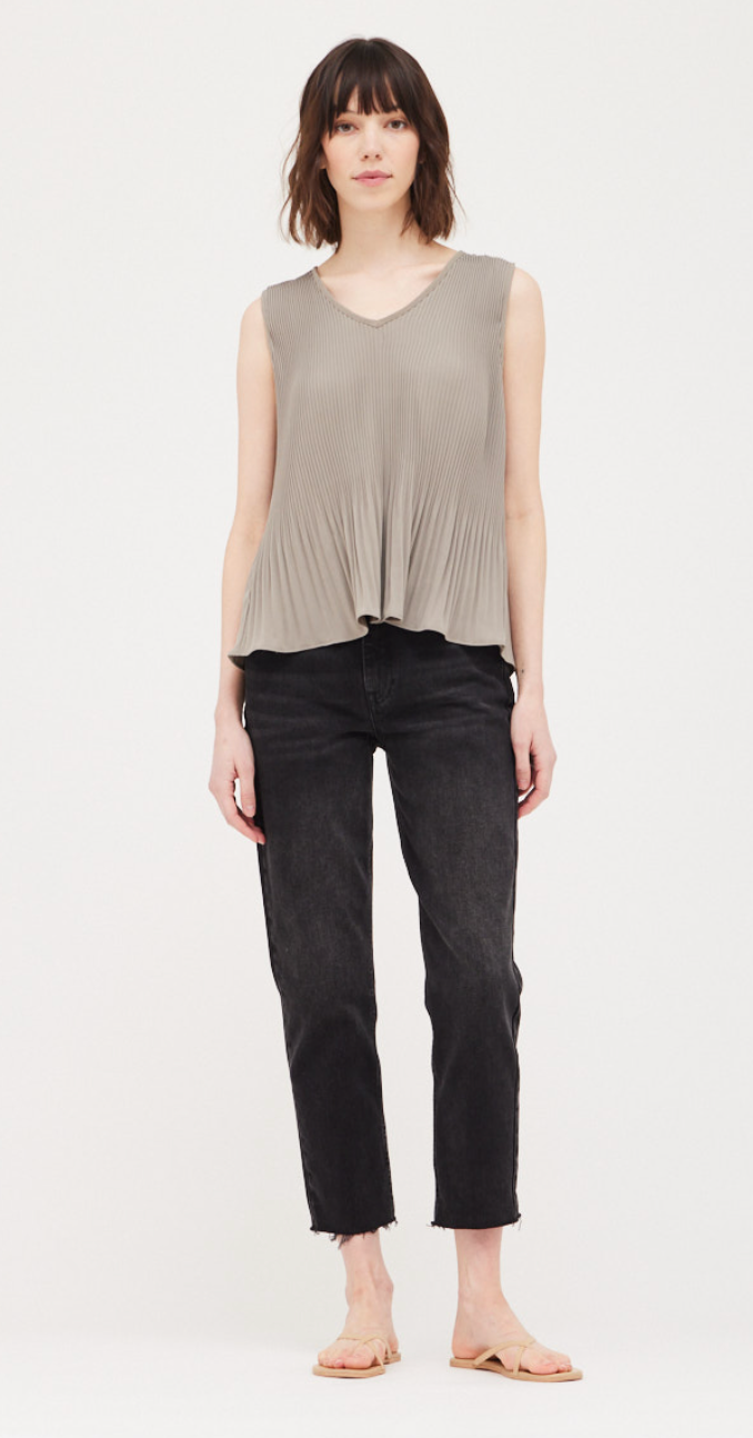 Pleaded Sleeveless Top - Mushroom
