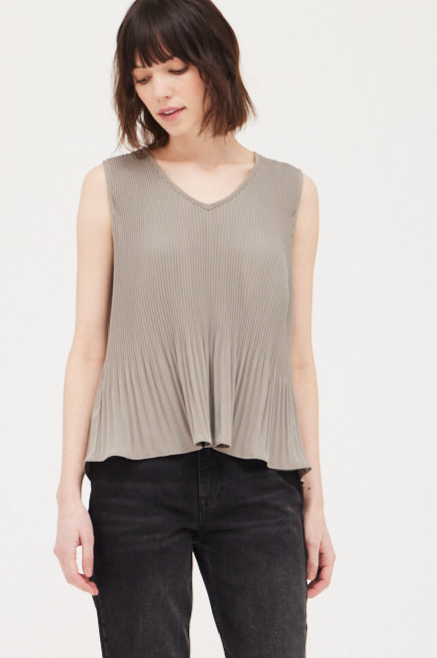 Pleaded Sleeveless Top - Mushroom