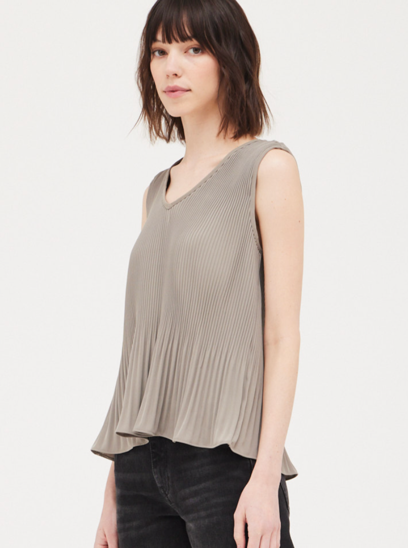 Pleaded Sleeveless Top - Mushroom