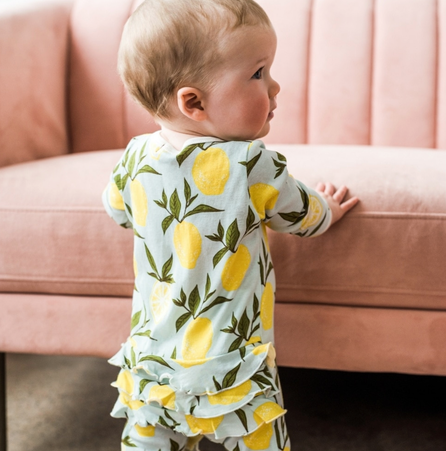 Peaches Organic Cotton Ruffle Zipper Footed Romper