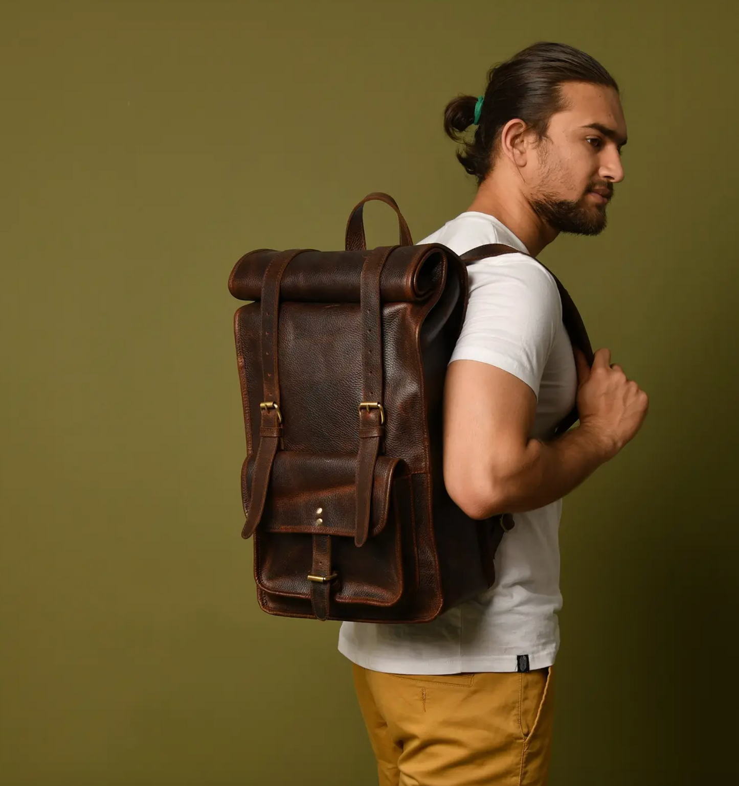 DuVall Leather Rolltop Backpack – Coffee