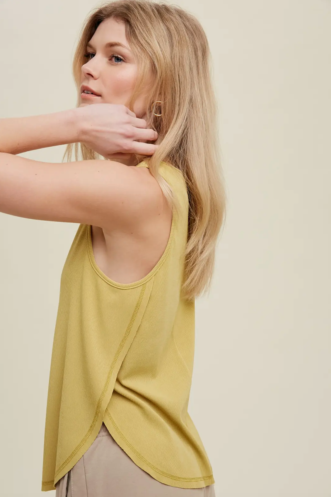 Tulip Side Ribbed Knit Tank - Lime