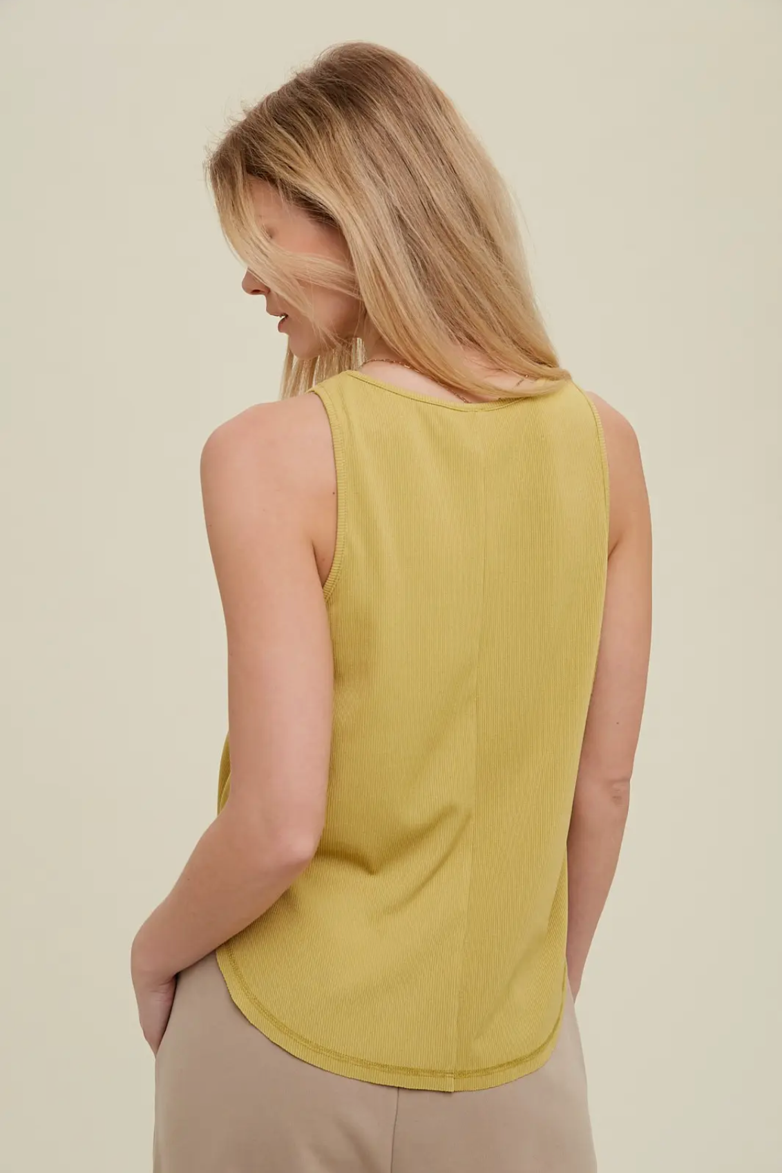 Tulip Side Ribbed Knit Tank - Lime