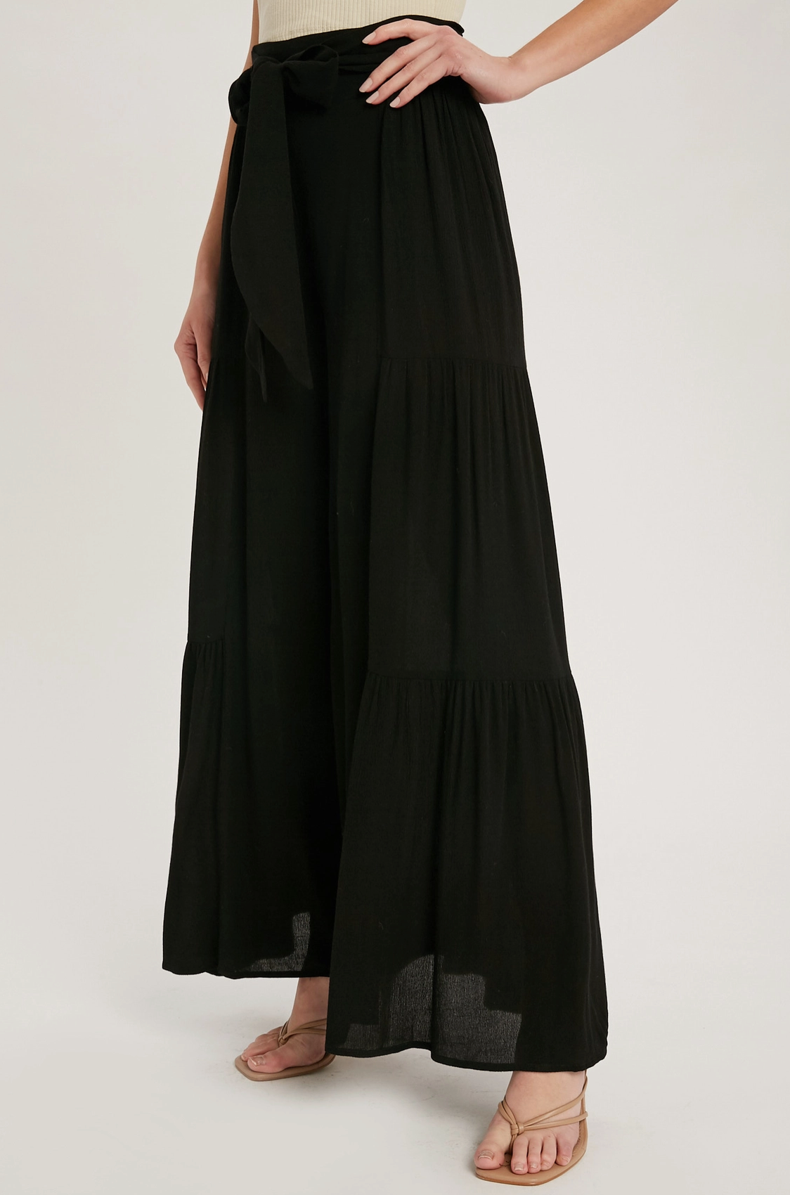 Tiered Flowy Wide Leg Pant - Black