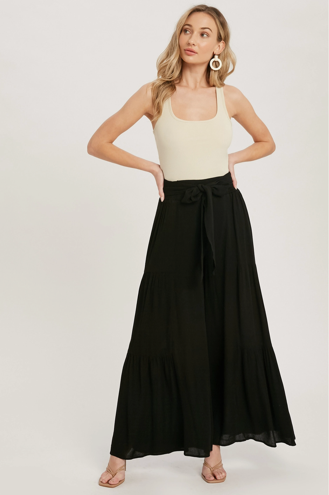 Tiered Flowy Wide Leg Pant - Black