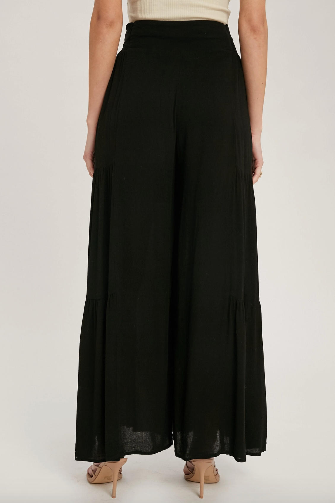 Tiered Flowy Wide Leg Pant - Black