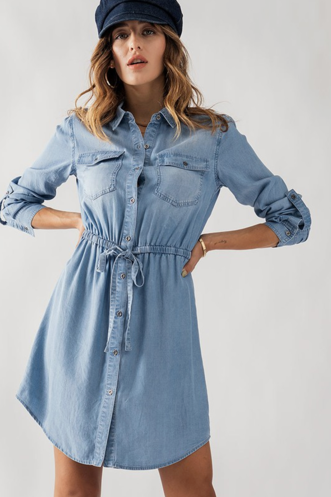 Denim Tunic Dress with Draw String Wait Tie