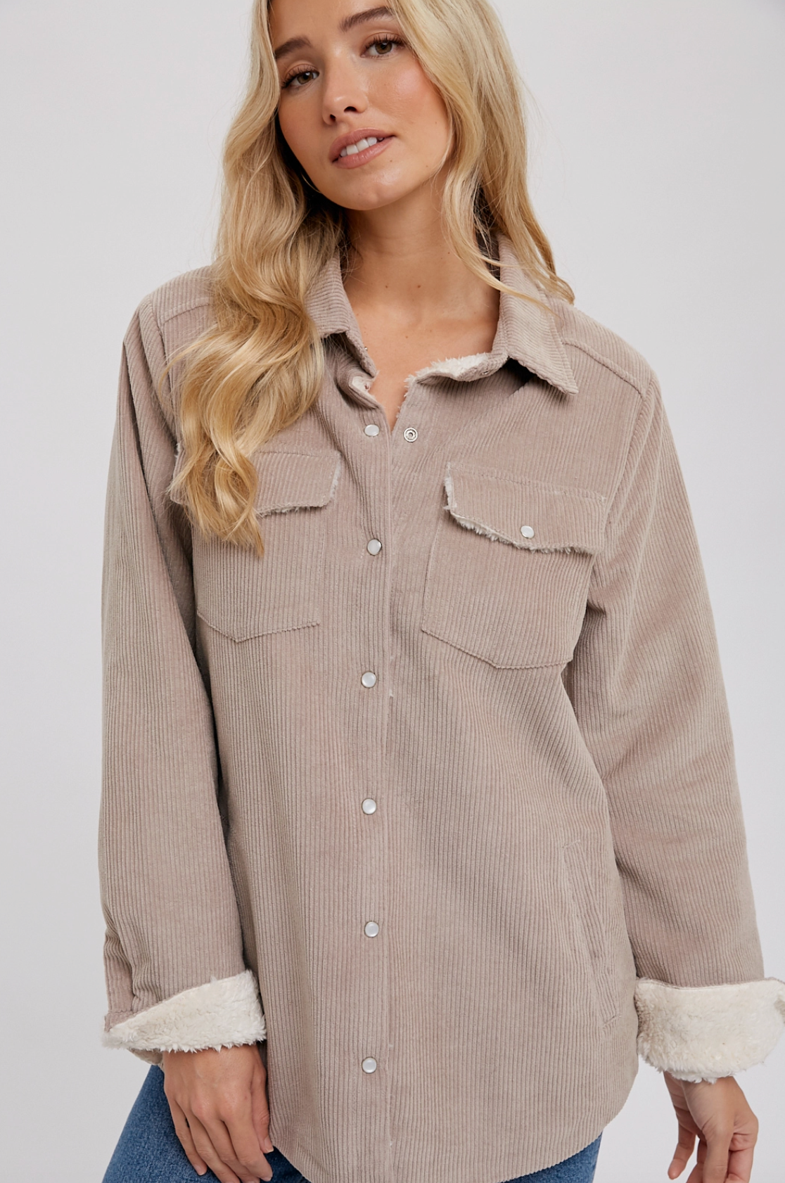 Corduroy Sherpa-Lined Jacket - Stone
