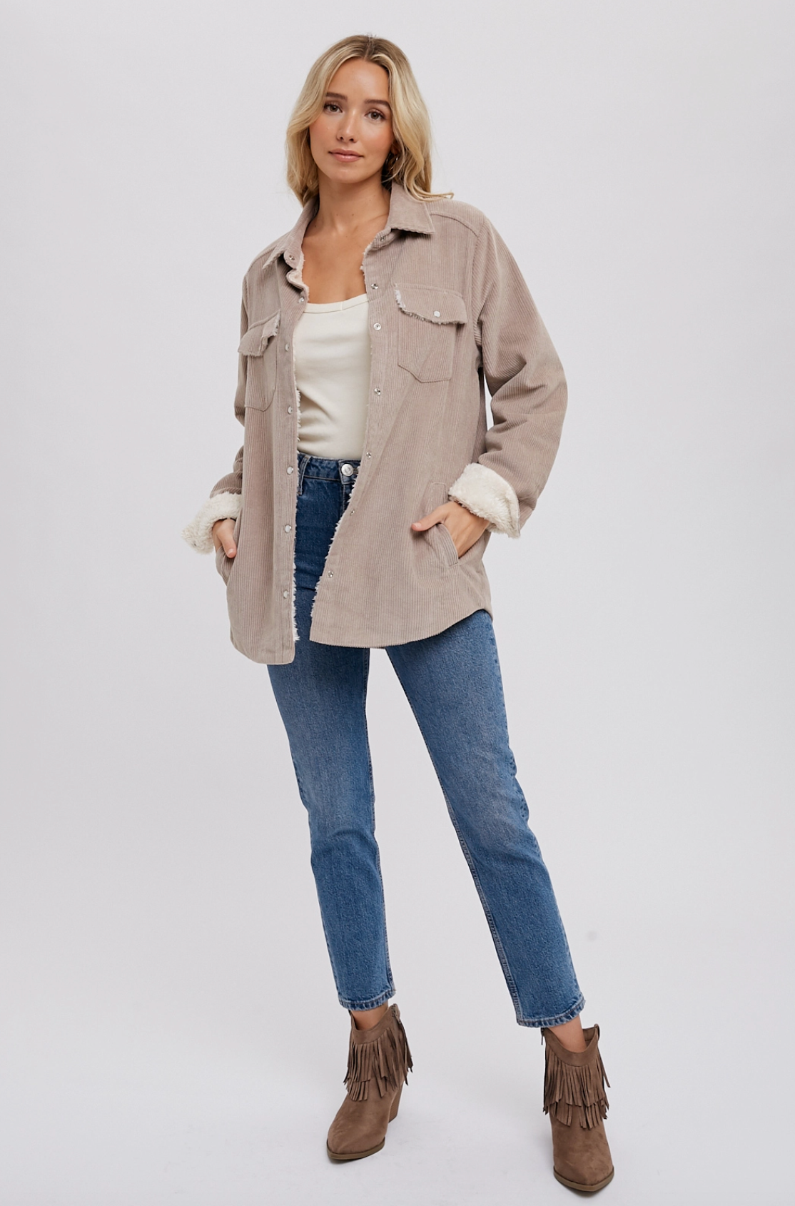 Corduroy Sherpa-Lined Jacket - Stone
