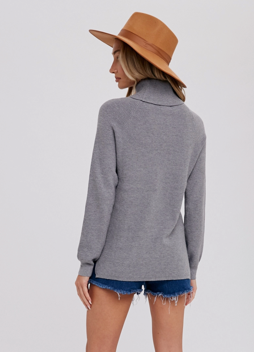 Side Slit Turtleneck Sweater