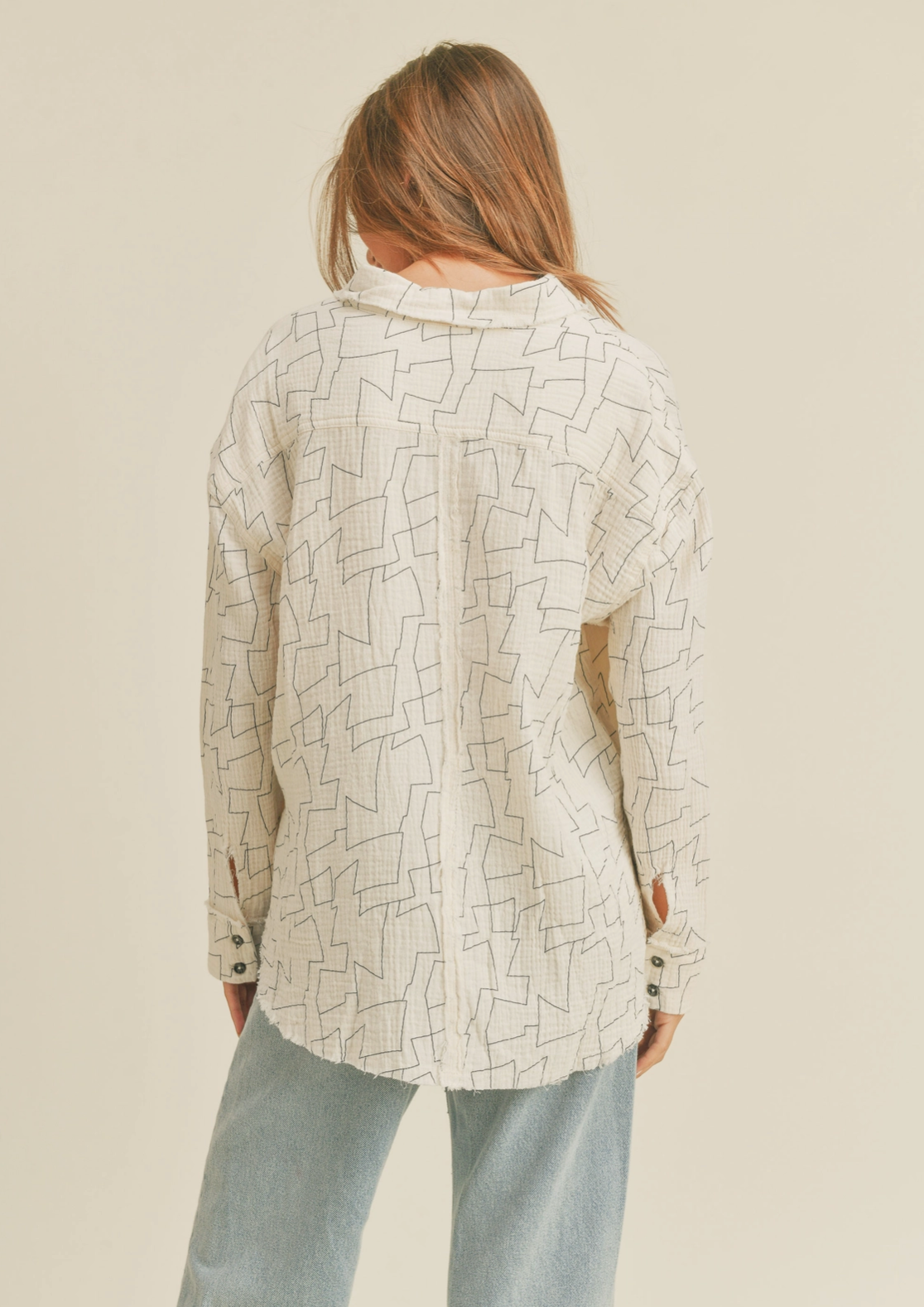 Gauzy Geo Button Up Top