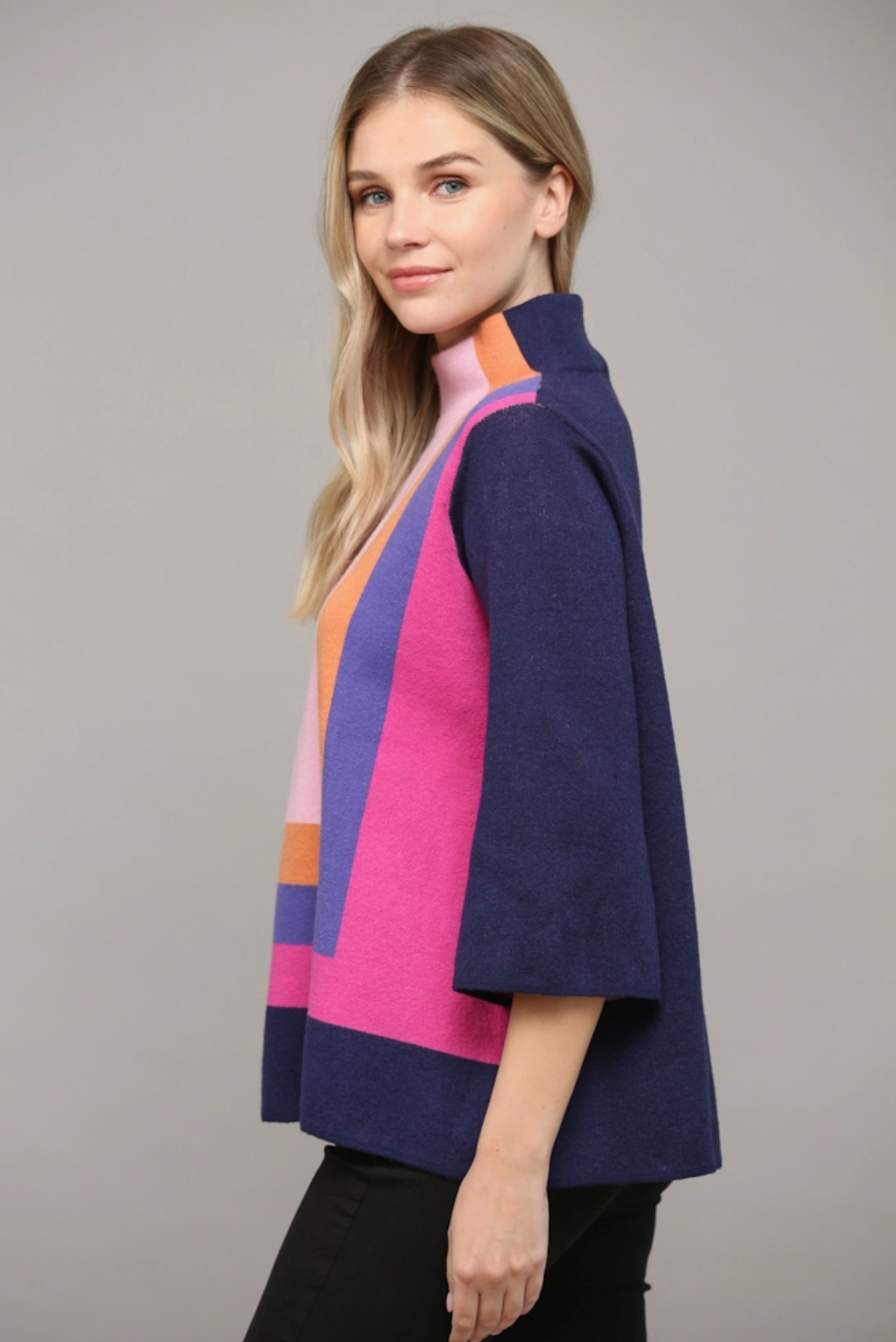 Color Block Angled Mockneck Sweater